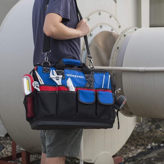 Bolsa de herramientas con ranura superior cerrada y amplia con base impermeable y correas ajustables para los hombros. WORKPRO JDN8Z30 moderno almacenamiento