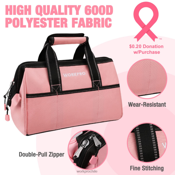 Bolsa de herramientas de 13 pulgadas, bolsas de almacenamiento de herramientas de tela suave WORKPRO JDN8Z29 rosa almacenamiento