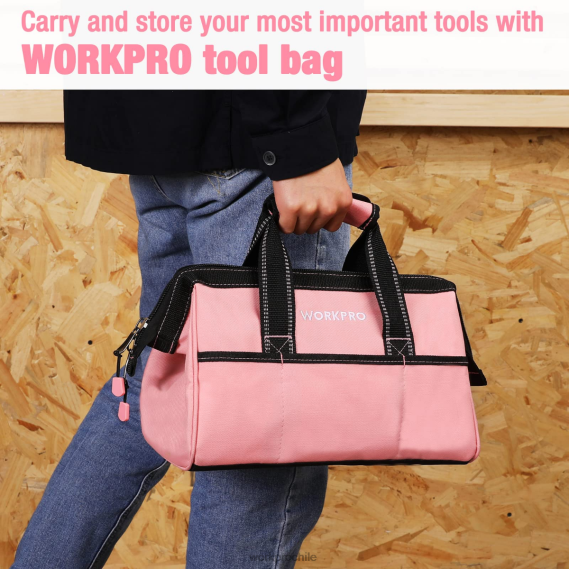 Bolsa de herramientas de 13 pulgadas, bolsas de almacenamiento de herramientas de tela suave WORKPRO JDN8Z29 rosa almacenamiento