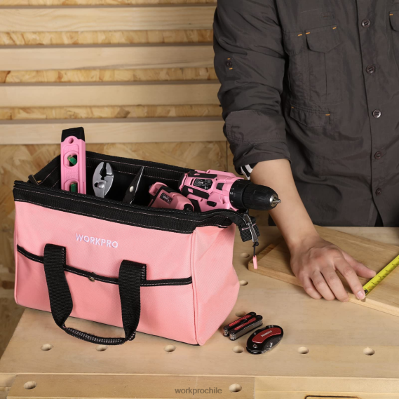 Bolsa de herramientas de 13 pulgadas, bolsas de almacenamiento de herramientas de tela suave WORKPRO JDN8Z29 rosa almacenamiento