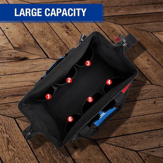 Bolsa de herramientas de 14 pulgadas, organizador de herramientas con múltiples bolsillos y correa para el hombro ajustable WORKPRO JDN8Z31 útil almacenamiento
