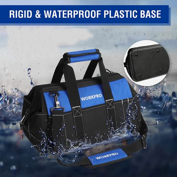 Bolsa de herramientas de boca ancha de 16 pulgadas con base moldeada a prueba de agua WORKPRO JDN8Z34 útil almacenamiento