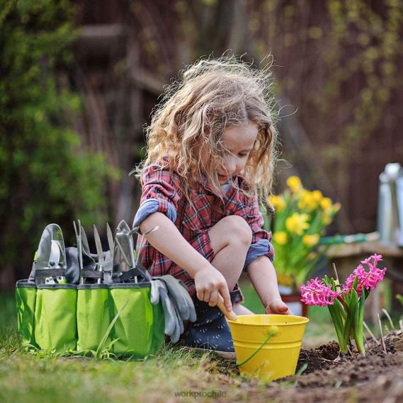Bolsa de herramientas de jardín, bolsa de almacenamiento de jardín con 8 bolsillos, organizador del hogar para jardinería interior y exterior WORKPRO JDN8Z256 rosa/verde almacenamiento