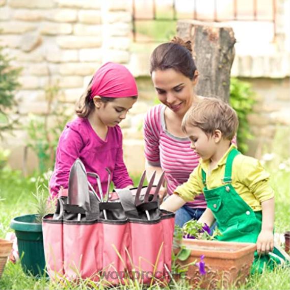 Bolsa de herramientas de jardín, bolsa de almacenamiento de jardín con 8 bolsillos, organizador del hogar para jardinería interior y exterior WORKPRO JDN8Z256 rosa/verde almacenamiento