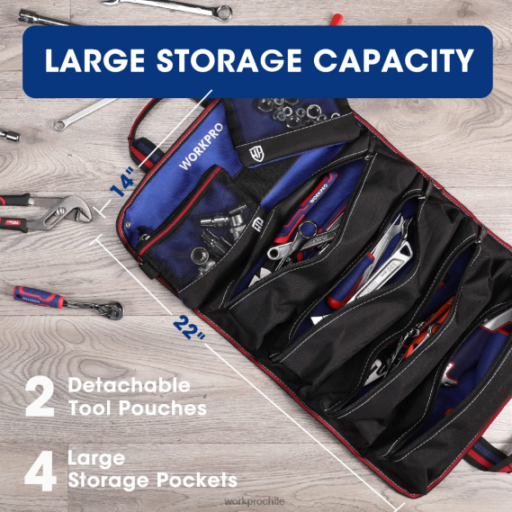 Bolsa organizadora enrollable para herramientas de alta resistencia con 6 bolsillos y bolsas para herramientas desmontables. WORKPRO JDN8Z32 nuevo almacenamiento