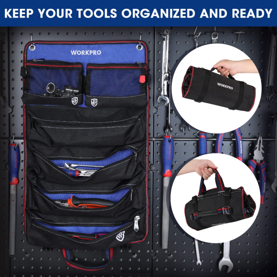 Bolsa organizadora enrollable para herramientas de alta resistencia con 6 bolsillos y bolsas para herramientas desmontables. WORKPRO JDN8Z32 nuevo almacenamiento