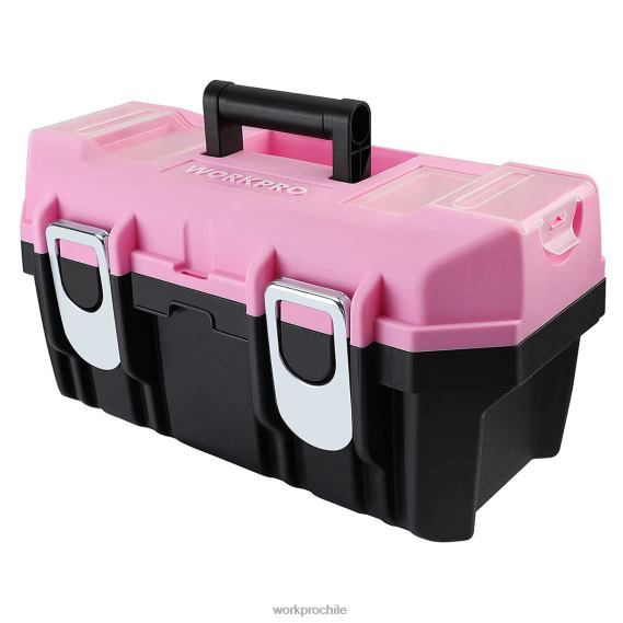 Caja de herramientas de 16 pulgadas, caja de herramientas de plástico con pestillo de metal y bandeja extraíble WORKPRO JDN8Z23 rosa almacenamiento