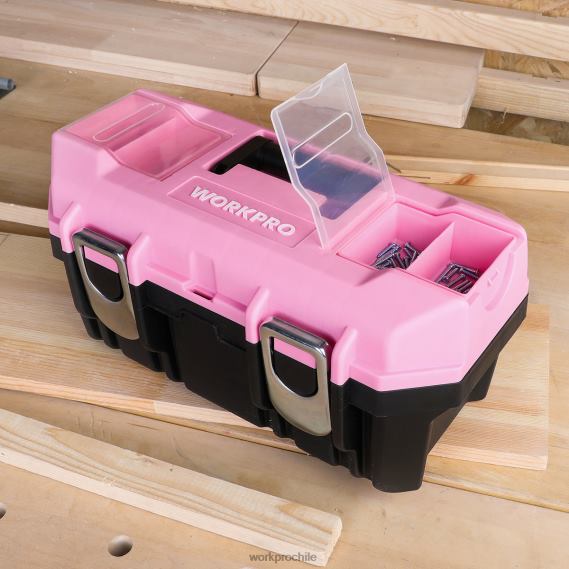 Caja de herramientas de 16 pulgadas, caja de herramientas de plástico con pestillo de metal y bandeja extraíble WORKPRO JDN8Z23 rosa almacenamiento
