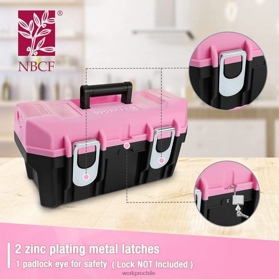 Caja de herramientas de 16 pulgadas, caja de herramientas de plástico con pestillo de metal y bandeja extraíble WORKPRO JDN8Z23 rosa almacenamiento