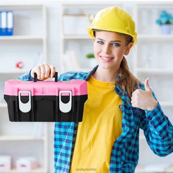 Caja de herramientas de 16 pulgadas, caja de herramientas de plástico con pestillo de metal y bandeja extraíble WORKPRO JDN8Z23 rosa almacenamiento