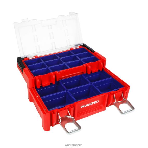 Caja de herramientas de plástico de 17 pulgadas, caja de almacenamiento con tapa con cerradura y mango de acero inoxidable WORKPRO JDN8Z25 rojo almacenamiento