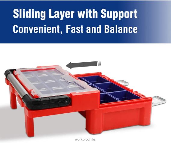 Caja de herramientas de plástico de 17 pulgadas, caja de almacenamiento con tapa con cerradura y mango de acero inoxidable WORKPRO JDN8Z25 rojo almacenamiento