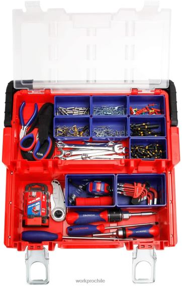 Caja de herramientas de plástico de 17 pulgadas, caja de almacenamiento con tapa con cerradura y mango de acero inoxidable WORKPRO JDN8Z25 rojo almacenamiento