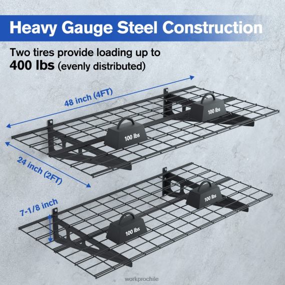 Paquete de 2 estanterías resistentes montadas en la pared para garaje de 2x4 pies, capacidad de carga de 400 libras (total) WORKPRO JDN8Z14 negro almacenamiento