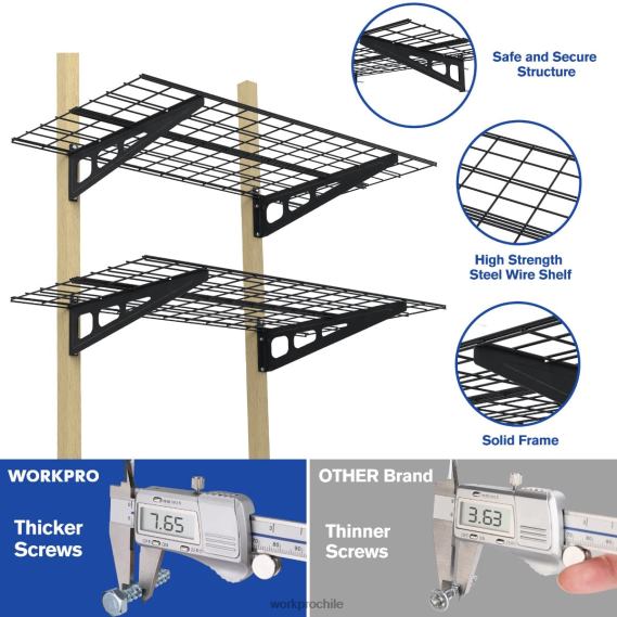 Paquete de 2 estanterías resistentes montadas en la pared para garaje de 2x4 pies, capacidad de carga de 400 libras (total) WORKPRO JDN8Z14 negro almacenamiento