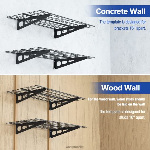 Paquete de 2 estanterías resistentes montadas en la pared para garaje de 2x4 pies, capacidad de carga de 400 libras (total) WORKPRO JDN8Z14 negro almacenamiento