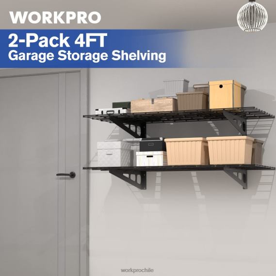 Paquete de 2 estanterías resistentes montadas en la pared para garaje de 2x4 pies, capacidad de carga de 400 libras (total) WORKPRO JDN8Z14 negro almacenamiento