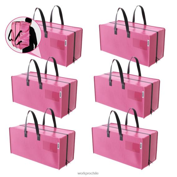 Paquete de 6 bolsas de mano extragrandes y resistentes para almacenamiento con cremalleras y asas de transporte, correas para mochila WORKPRO JDN8Z142 rosado azul almacenamiento