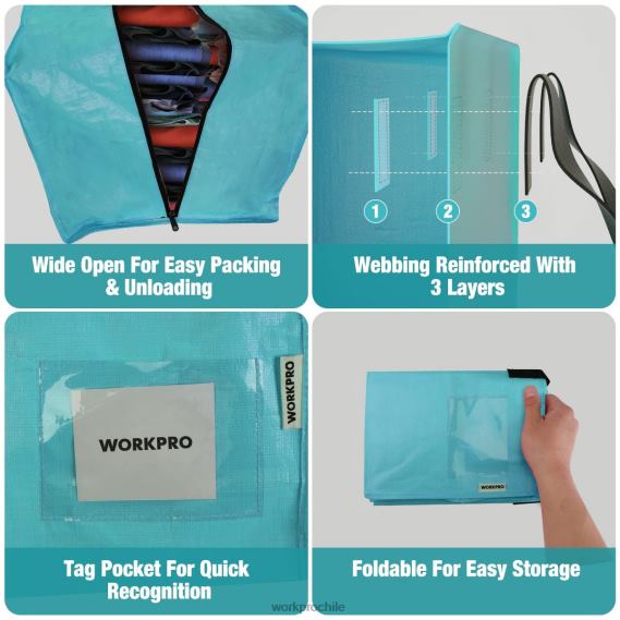 Paquete de 6 bolsas de mano extragrandes y resistentes para almacenamiento con cremalleras y asas de transporte, correas para mochila WORKPRO JDN8Z142 rosado azul almacenamiento