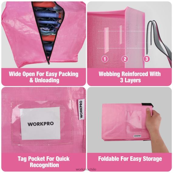 Paquete de 6 bolsas de mano extragrandes y resistentes para almacenamiento con cremalleras y asas de transporte, correas para mochila WORKPRO JDN8Z142 rosado azul almacenamiento