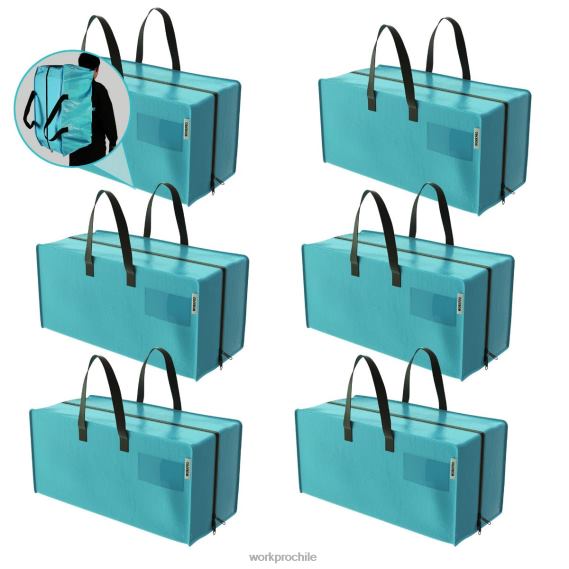 Paquete de 6 bolsas de mano extragrandes y resistentes para almacenamiento con cremalleras y asas de transporte, correas para mochila WORKPRO JDN8Z142 rosado azul almacenamiento