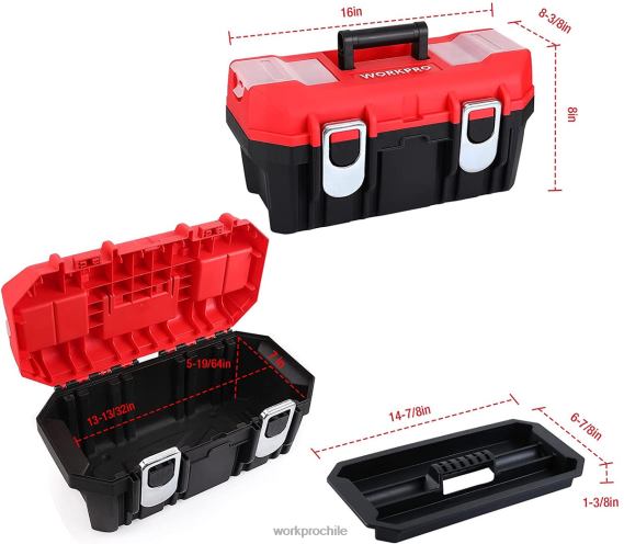 caja de herramientas portátil con bandeja extraíble caja de herramientas resistente con 2 pestillos de metal WORKPRO JDN8Z33 útil almacenamiento