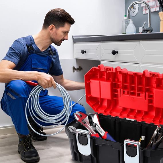 caja de herramientas portátil con bandeja extraíble caja de herramientas resistente con 2 pestillos de metal WORKPRO JDN8Z33 útil almacenamiento