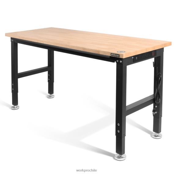 Banco de trabajo ajustable Capacidad de carga de 2000 libras Mesa de trabajo de madera dura con tomas de corriente WORKPRO JDN8Z1 útil almacenamiento