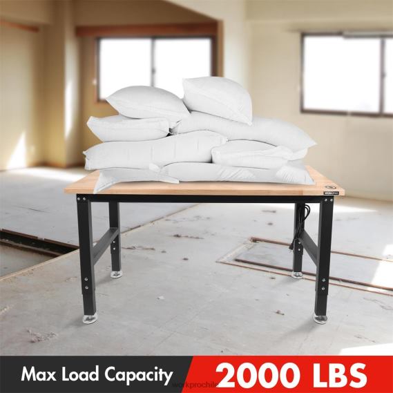 Banco de trabajo ajustable Capacidad de carga de 2000 libras Mesa de trabajo de madera dura con tomas de corriente WORKPRO JDN8Z1 útil almacenamiento