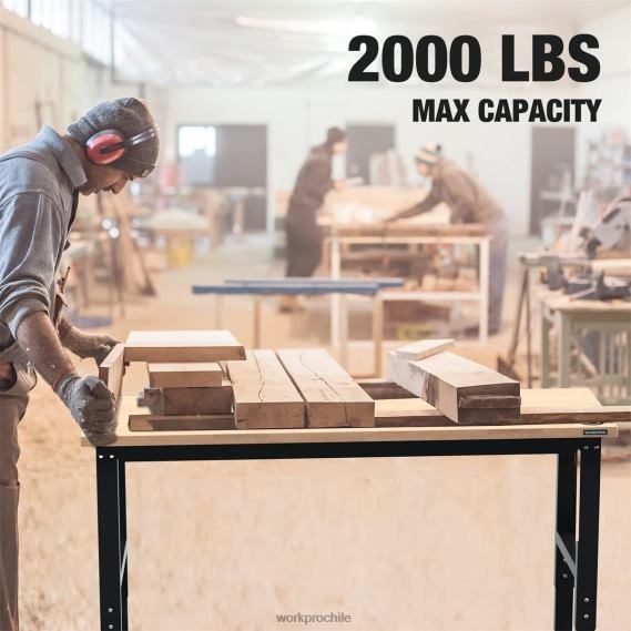 Banco de trabajo ajustable Capacidad de carga de 2000 libras Mesa de trabajo de madera dura con tomas de corriente WORKPRO JDN8Z1 útil almacenamiento