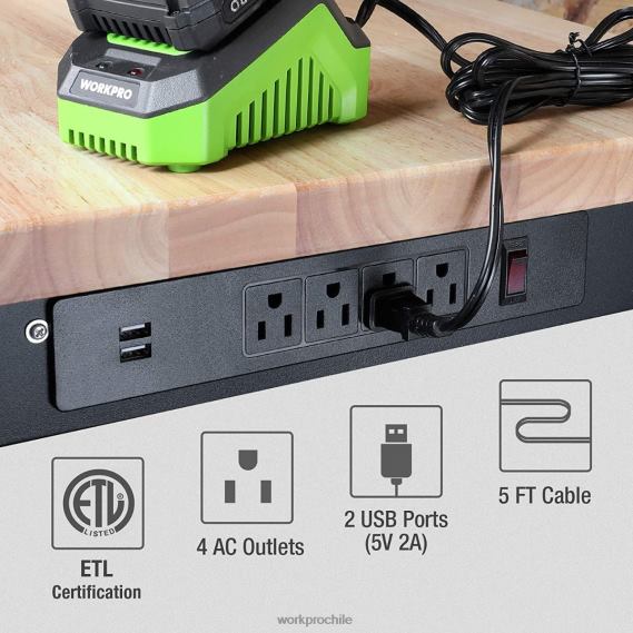 Banco de trabajo ajustable Capacidad de carga de 2000 libras Mesa de trabajo de madera dura con tomas de corriente WORKPRO JDN8Z1 útil almacenamiento