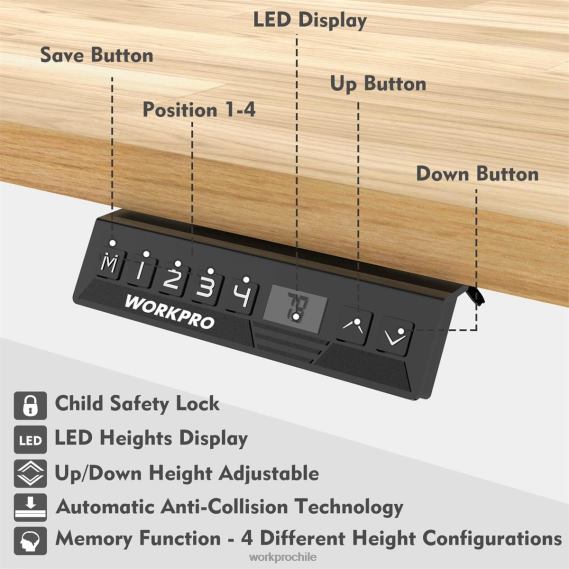 Banco de trabajo eléctrico de altura ajustable con tapa de madera y motor dual WORKPRO JDN8Z5 moderno almacenamiento