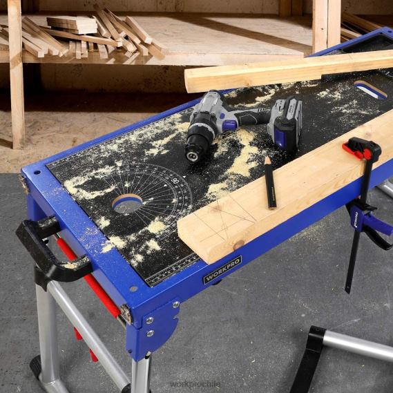 Soporte para sierra ingletadora Banco de trabajo portátil 5 en 1 con soporte para sierra ingletadora desmontable y patas ajustables en altura WORKPRO JDN8Z2 útil almacenamiento