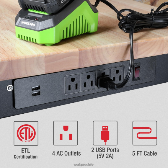 banco de trabajo ajustable mesa de trabajo de madera dura con capacidad de carga de 3000 libras con tomas de corriente WORKPRO JDN8Z4 útil almacenamiento