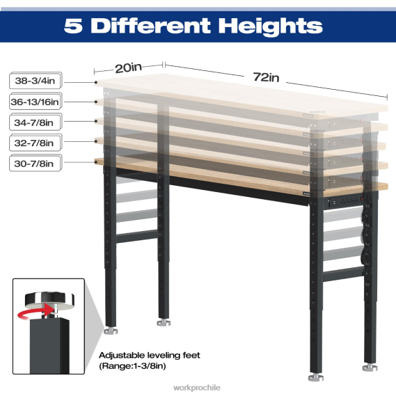 banco de trabajo ajustable mesa de trabajo de madera dura con capacidad de carga de 3000 libras con tomas de corriente WORKPRO JDN8Z4 útil almacenamiento