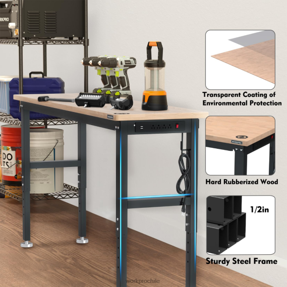 banco de trabajo ajustable mesa de trabajo de madera dura con capacidad de carga de 3000 libras con tomas de corriente WORKPRO JDN8Z4 útil almacenamiento