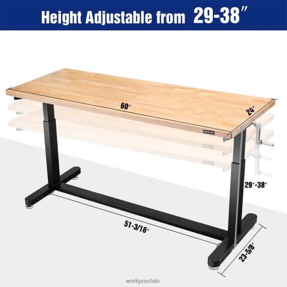 mesa de trabajo de altura ajustable con manivela, con ruedas y patas niveladoras, capacidad de carga de 500 lbs WORKPRO JDN8Z3 útil almacenamiento