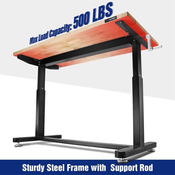mesa de trabajo de altura ajustable con manivela, con ruedas y patas niveladoras, capacidad de carga de 500 lbs WORKPRO JDN8Z3 útil almacenamiento