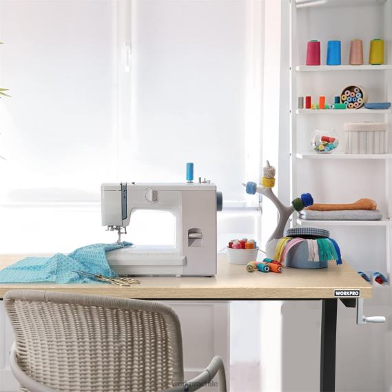 mesa de trabajo de altura ajustable con manivela, con ruedas y patas niveladoras, capacidad de carga de 500 lbs WORKPRO JDN8Z3 útil almacenamiento