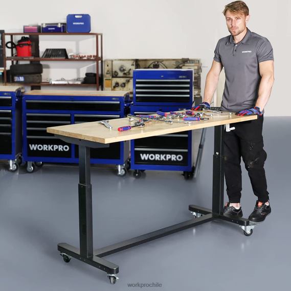 mesa de trabajo de altura ajustable con manivela, con ruedas y patas niveladoras, capacidad de carga de 500 lbs WORKPRO JDN8Z3 útil almacenamiento