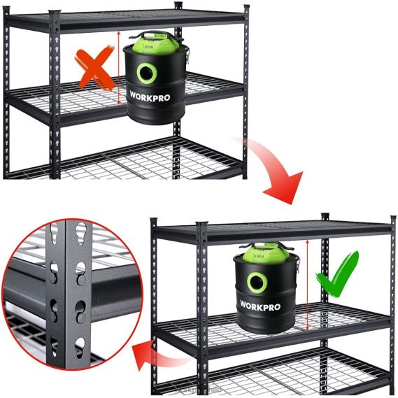 Estantería metálica de 5 niveles, estante de almacenamiento ajustable de alta resistencia WORKPRO JDN8Z7 negro almacenamiento