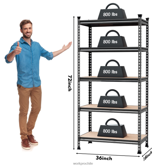 Estantería resistente de almacenamiento en estante metálico ajustable de 5 niveles, capacidad de carga de 4000 libras WORKPRO JDN8Z12 moderno almacenamiento