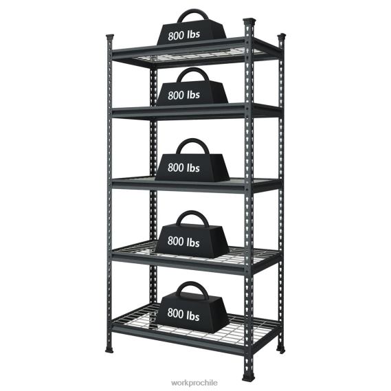 estante resistente del estante ajustable del almacenamiento de la estantería del almacenamiento del metal de 5 niveles WORKPRO JDN8Z6 negro con estampado plateado almacenamiento