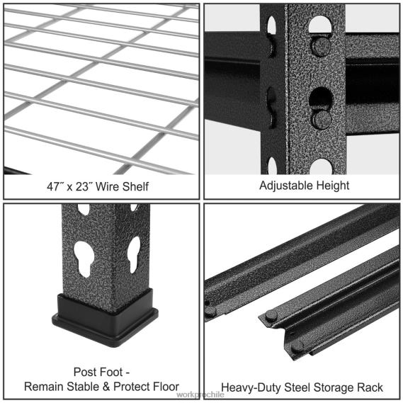 estante resistente del estante ajustable del almacenamiento de la estantería del almacenamiento del metal de 5 niveles WORKPRO JDN8Z6 negro con estampado plateado almacenamiento