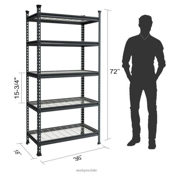 estante resistente del estante ajustable del almacenamiento de la estantería del almacenamiento del metal de 5 niveles WORKPRO JDN8Z6 negro con estampado plateado almacenamiento