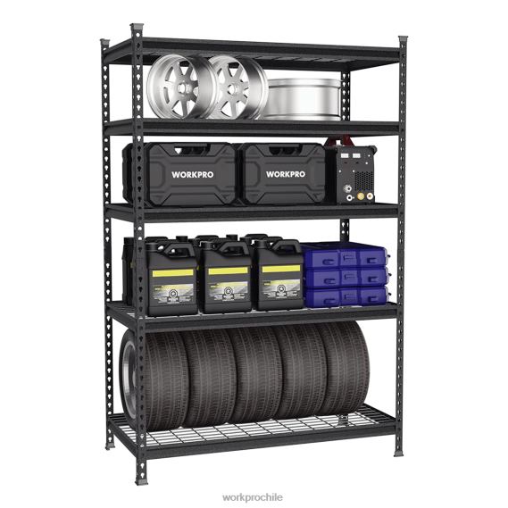 estante resistente del estante ajustable del almacenamiento de la estantería del almacenamiento del metal de 5 niveles WORKPRO JDN8Z6 negro con estampado plateado almacenamiento