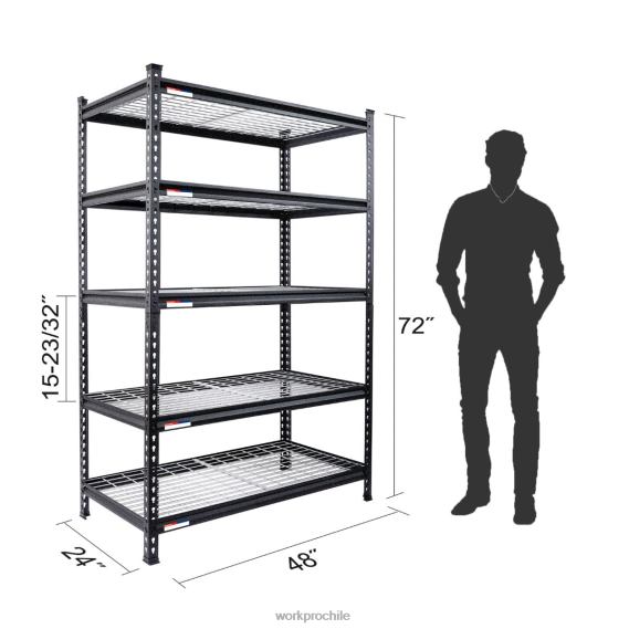 estante resistente del estante ajustable del almacenamiento de la estantería del almacenamiento del metal de 5 niveles WORKPRO JDN8Z6 negro con estampado plateado almacenamiento