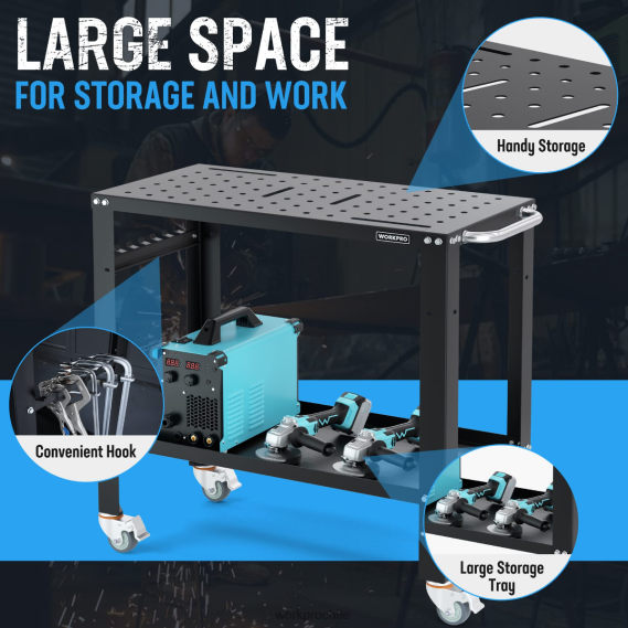 mesa de soldadura portátil, capacidad de carga de 1200 lbs, mesa de nitruración WORKPRO JDN8Z13 nuevo almacenamiento