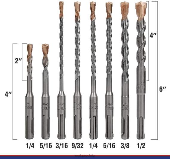 Juego de brocas sds-plus de 8 piezas, punta de carburo, juego de brocas de martillo perforador sds+ con estuche de almacenamiento para ladrillo, cemento, piedra y hormigón WORKPRO JDN8Z205 útil herram