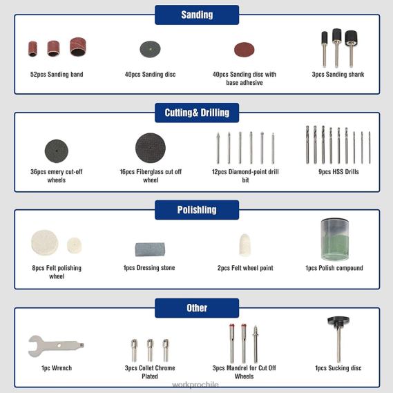 Kit de accesorios de herramientas rotativas de 276 Uds., corte, tallado y pulido, ajuste universal WORKPRO JDN8Z191 moderno herramienta